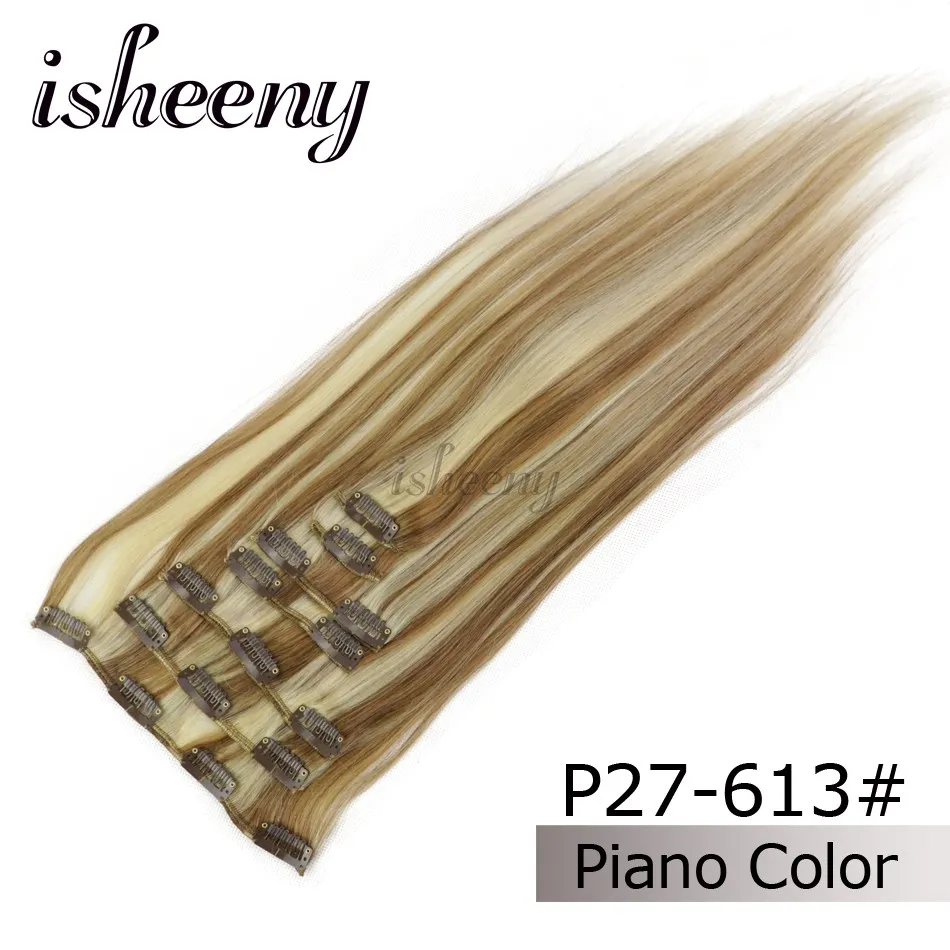 Isheeny 14 "-18" Remy клип в наращивание волос 7 шт./компл. 613 # блондинка человеческие волосы прямые