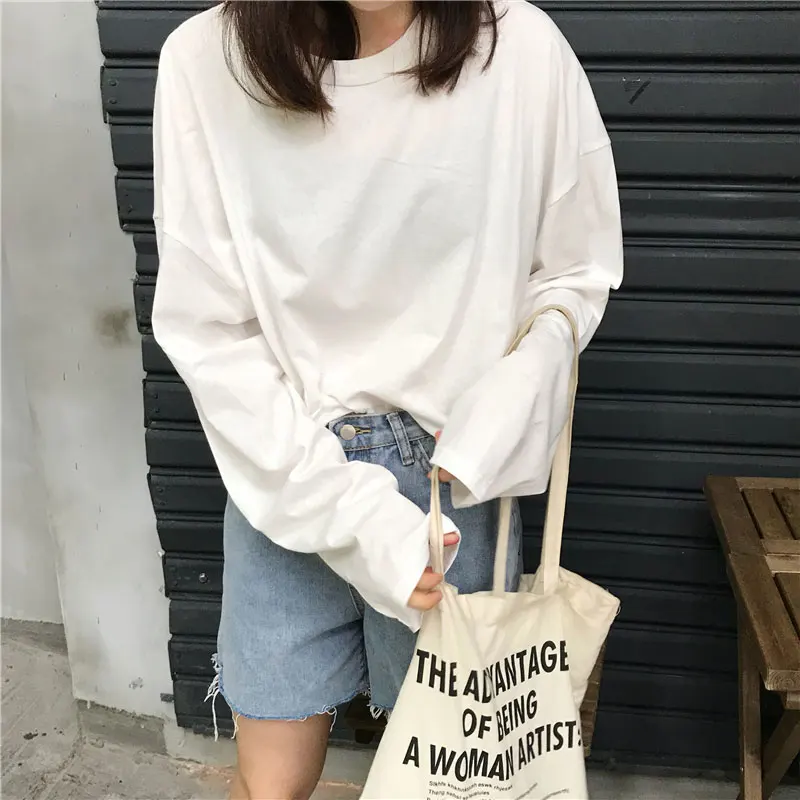 

6 Solid Color Long Sleeve T Shirt Women Harajuku Basic White Loose Autumn Tshirt for Ladies Black Korean Style Tee Shirt Femme