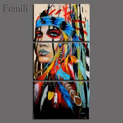 Рамку 3 шт. абстрактным принтом индейцы перьями домашнего декора Холст принтом Native American Girl роспись стены Книги по искусству изображение