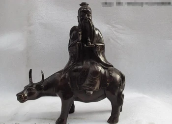 

song voge gem S0708 11 Chinese Folk Bronze Copper Laojun Taoist priest Ride cattle OX Buddha Statue