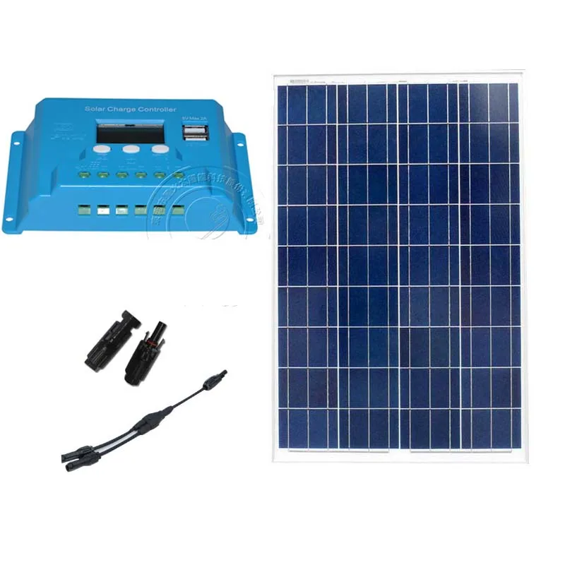 Solar Power System for Home Solar Panel 100W 12V Solar Charge Controller 10A 12V PWM LCD Dual USB 5V MC4 Connector 2 In1 lm