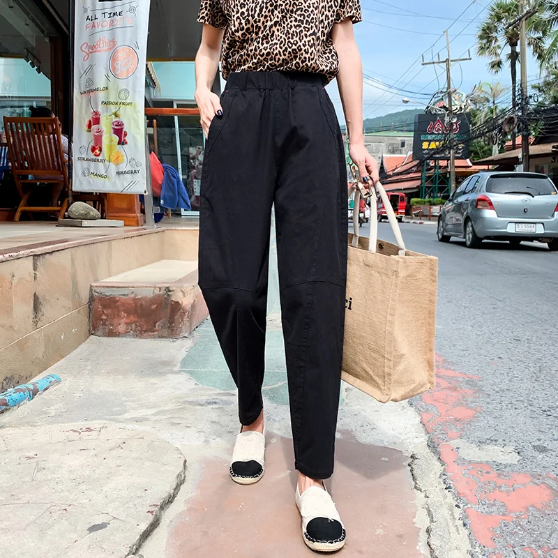 

New Fashionable High-Cone Women Full Length Solid Casual Trousers Women's Wear In 2019 Cotton Size S-XXL HJH