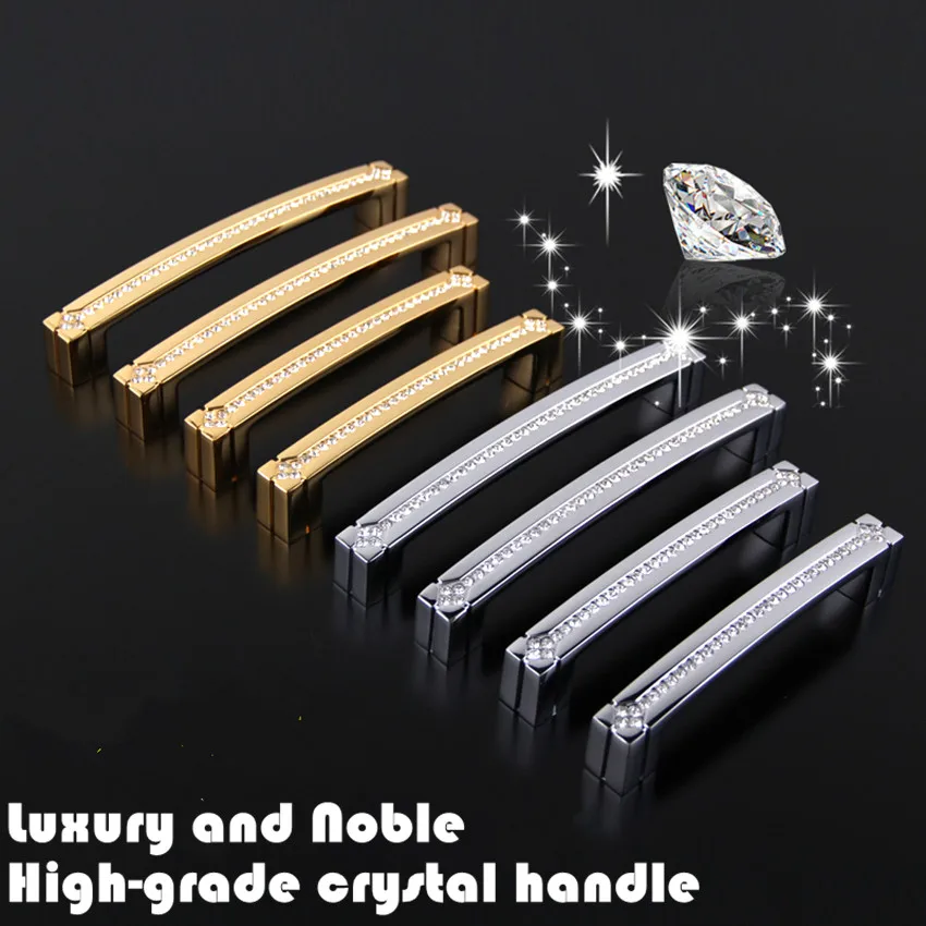 128mm 160mm Fashion Dexule Diamond Furniture Handle Solid Gold Silver