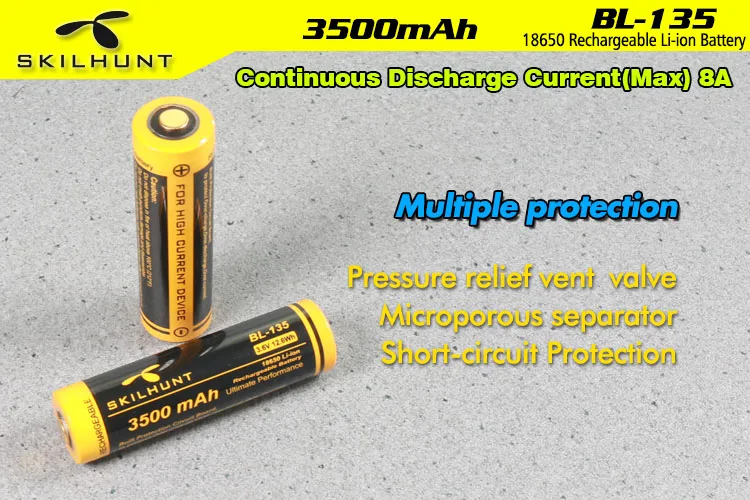SKILHUNT BL-135 18650 3500 mAh непрерывный разряд тока(макс) 8A литий-ионная аккумуляторная батарея