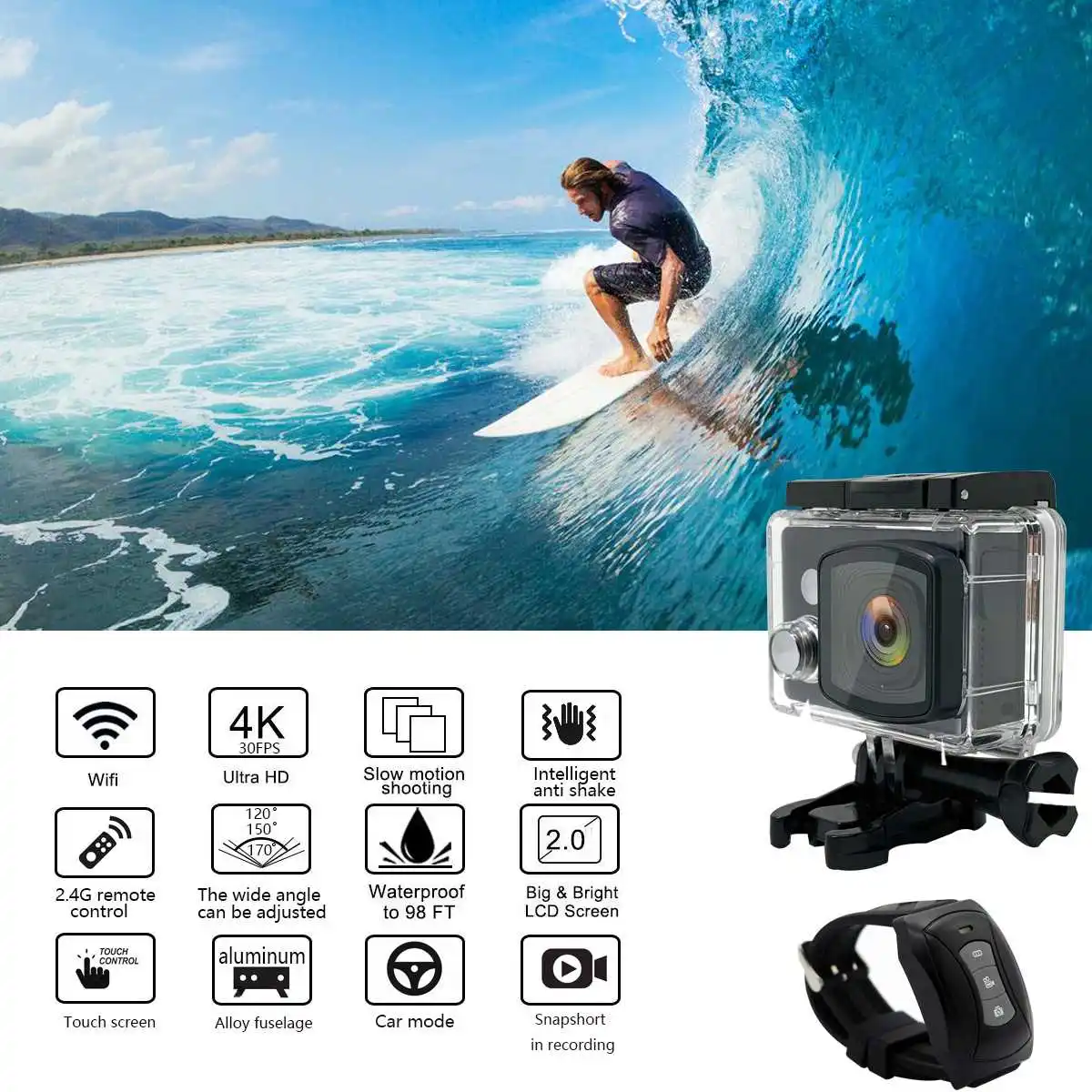 

NEW Aciton Camera Pro 4K WiFi 2.5D Retina Touch Screen Waterproof FPV Sport Camera With Remote Control
