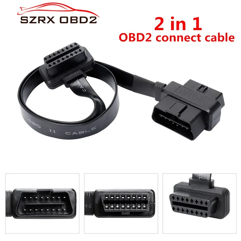 

2019 Newest Product OBD2 Splitter 2 in 1 Extension Cable Ultra-thin Elbow Noodles Cable Diagnostic Connector Cable Car