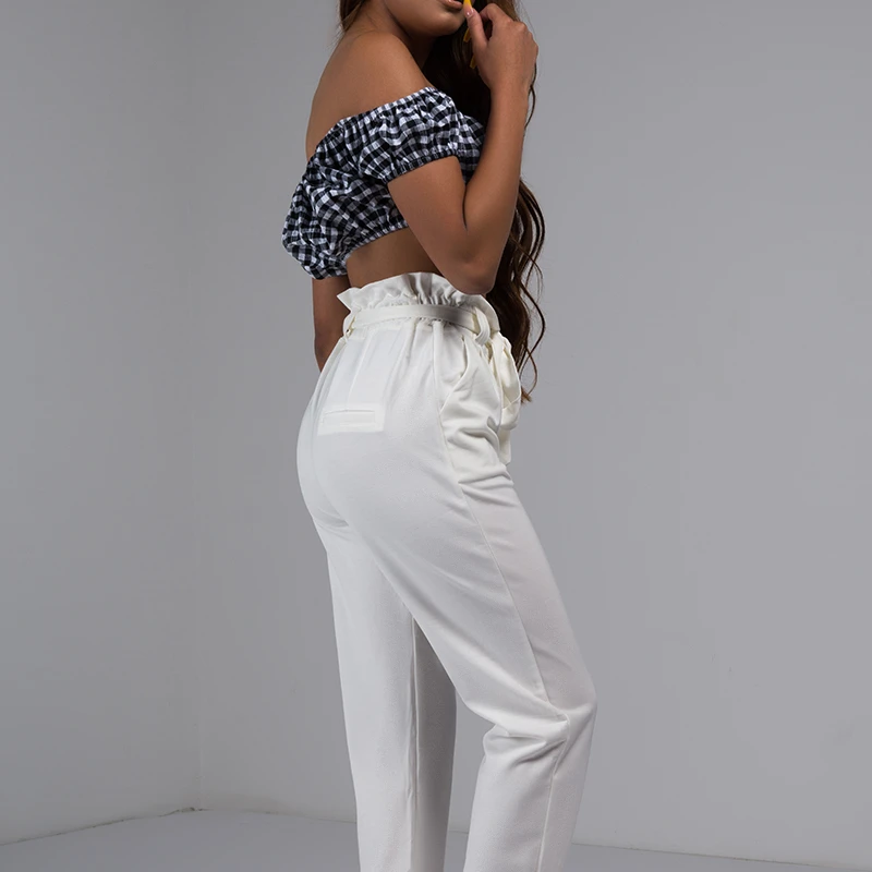 AKIRA Women's Soft Knit High Waist Paperbag Tie Belt Straight Leg Stretch Trouser Pant (2)