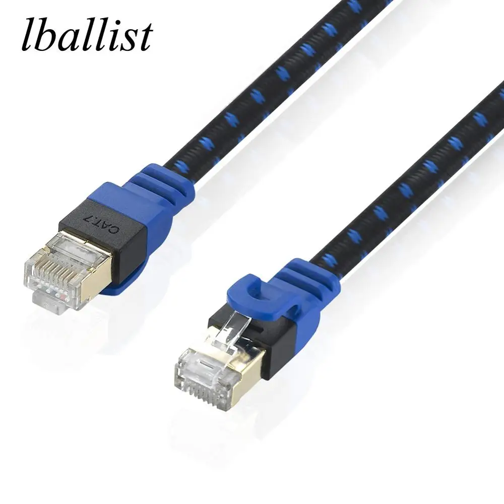 

lballist Fabric Braided Ultra Flat CAT-7 10 Gigabit RJ45 Ethernet Cable For Modem Router LAN Network Gold Plated RJ45 Connector