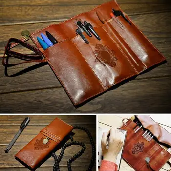 

Fashion Vintage Retro Pencil Bag Roll Leather Pen Bag Make up Cosmetic Pen Pencil Case Pouch Purse Bag Accessories @