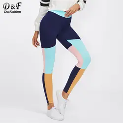 Dotfashion вырезать и шить цвет блок леггинсы для женщин для повседневное демисезонный новый стиль женский многоцветные спортивные