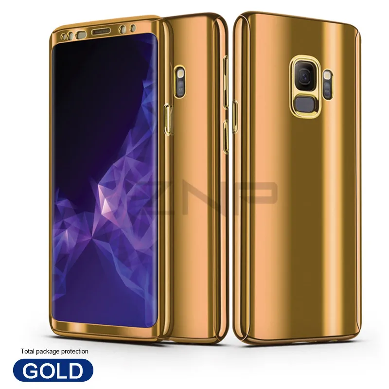 ZNP металлизированный зеркальный чехол на 360 градусов для samsung S9 S8 Plus S7 Edge, Жесткий Чехол для samsung Note 8 S9 S8 Plus, чехол для телефона s - Цвет: Золотой