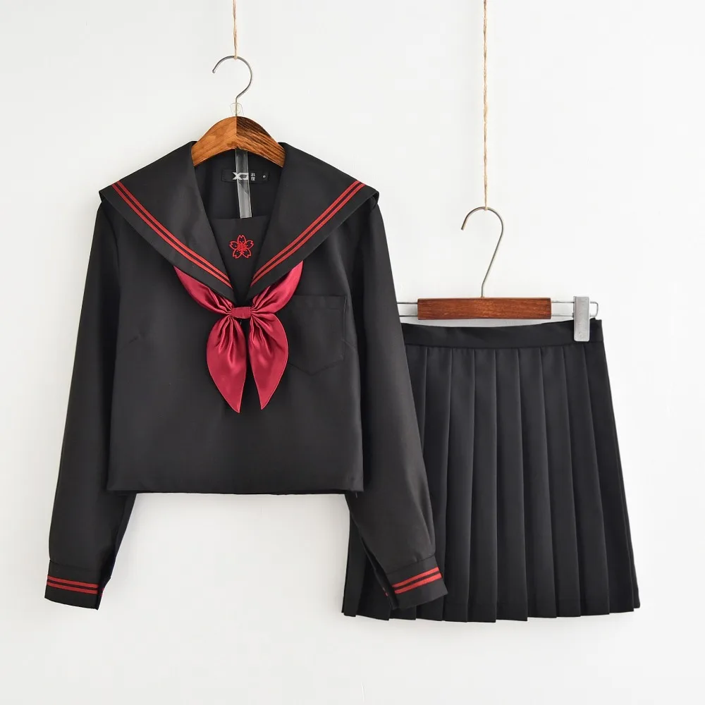 2018 Осенняя японская школьная форма для девочек, милые длинные матросские топы, плиссированная юбка, полный комплект, косплей JK костюм серии
