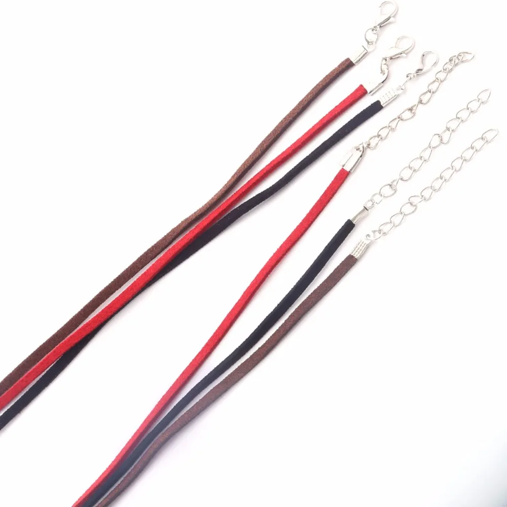 

High Quality 3mm Adjustable Assorted Color Suede Leather Necklace Cord With Lobster Clasp 10strands/lot