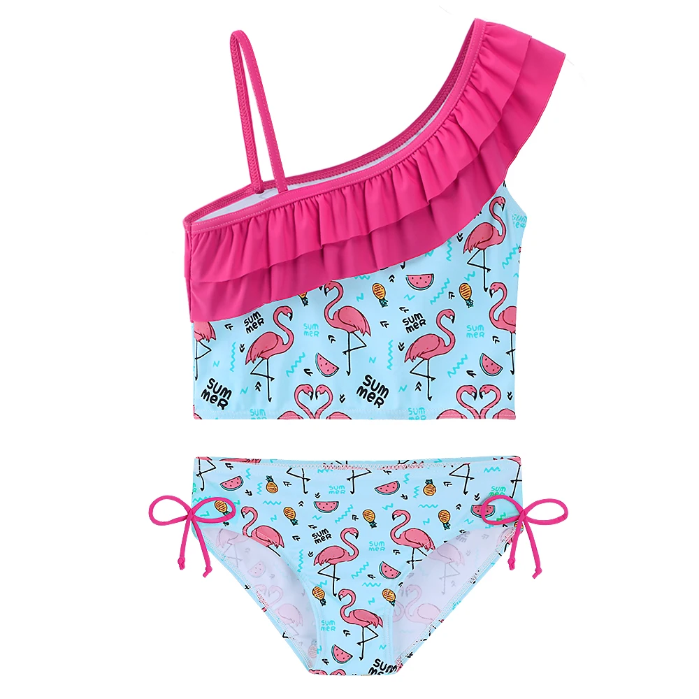 

BAOHULU Blue Infant Bikini Child Swimwear Ruffle One Shoulder Kids Swimsuit for Girls Two Piece UV Bathing Suit Beachwear