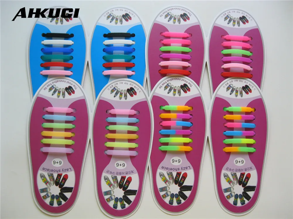 

12pcs/lset Fashion Athletic Running Lazy No Tie Silica Gel Shoe Laces Rainbow Color Luminous Shoelace for Women and Men