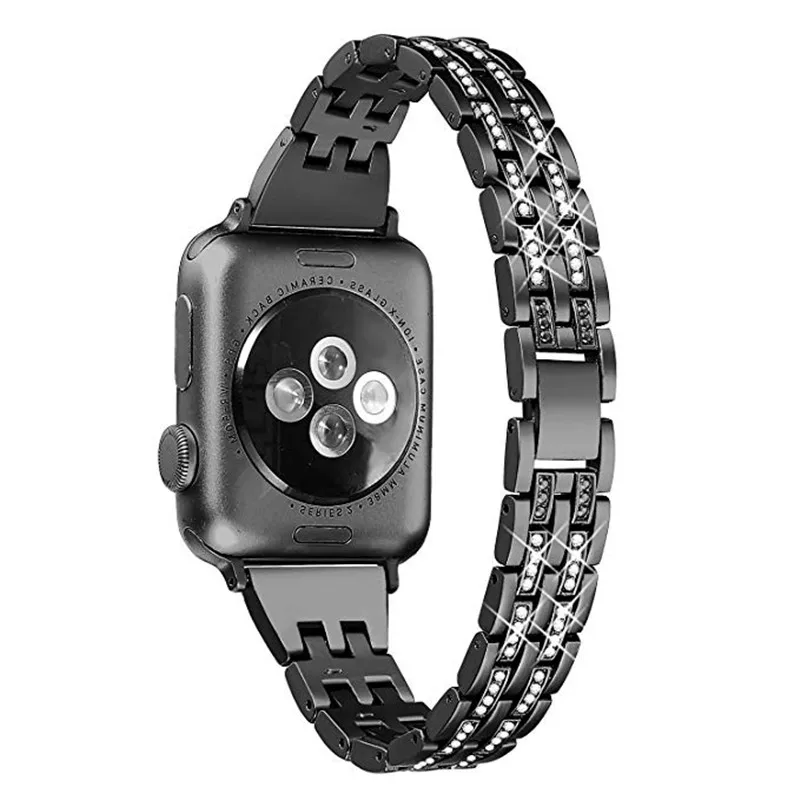 С блестками для девочек; мини-юбка для наручных часов Apple Watch 38 мм 40 мм 44 мм 40 мм наручных часов iWatch серии 5/4/3/2/1 ошейник украшенный фальшивыми алмазами, металлические ювелирные изделия, браслет на запястье