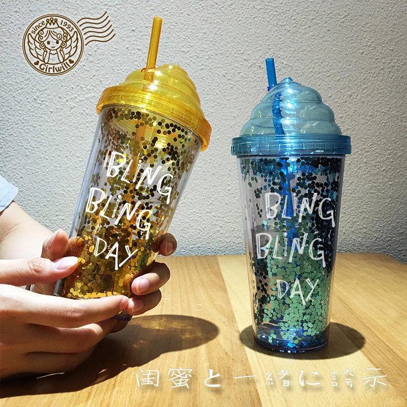 glitter straw water bottle