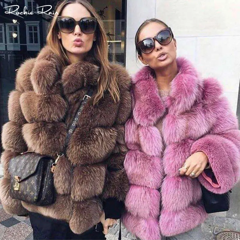 

Women's Winter Warm Real fox fur Coat female overcoat big fox fur collar Real fur coat