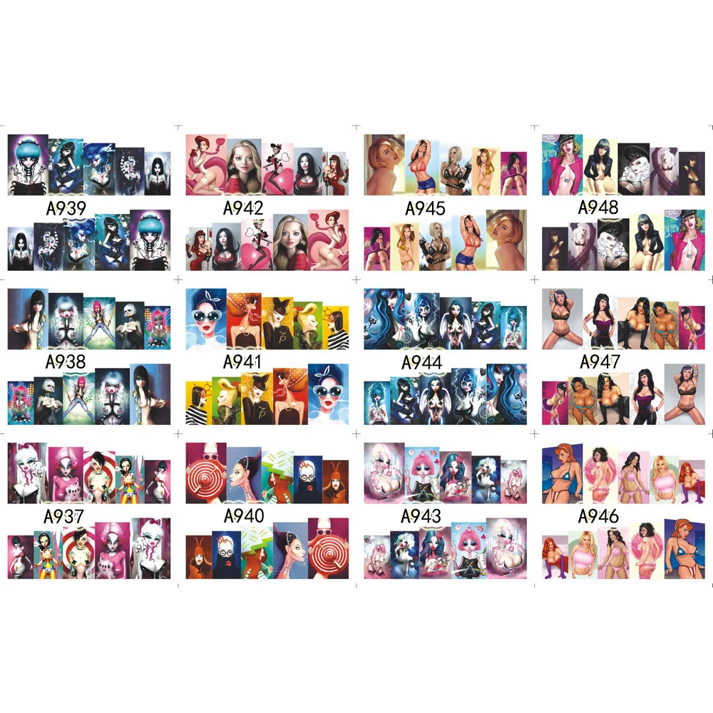 

UPRETTEGO 12 PACKS / LOT NAIL ART BEAUTY WATER DECAL SLIDER NAIL FULL COVER GIRL COMIC CARTOON FIGHTER A937-948