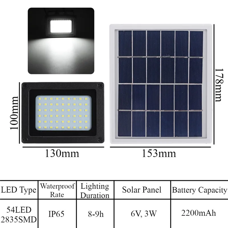 10 Вт Солнечный Прожектор Светильник s 54 светодиодный открытый солнечный светильник IP65 водонепроницаемый светильник безопасности для сада гаража газон забор