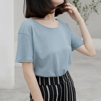 

Spring / summer 2018 new knit short sleeve T-shirt solid color loose slim pullover ladies' coat