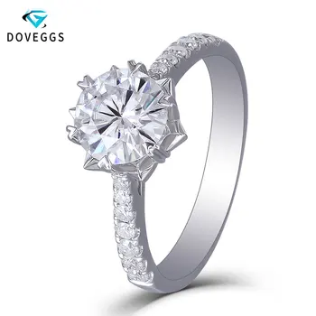 

DovEggs 1 Carat 6.5MM F Color Roung Brilliant Lab Grown Moissanite Diamond Solid 14K 585 White Gold Engagement Ring for Women