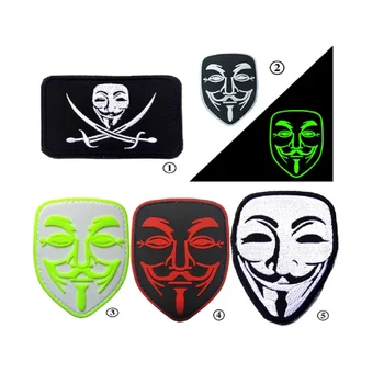 

10pcs/lot 3D PVC Glue patches Loop And Hook V Vendetta patches tactical morale Magic patches armband Brand mask
