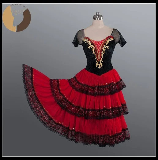 Девочки балетные костюмы Don Quixote представление юбка красный цвет бархат тела сценическая одежда для балета шоу Расширительная юбка AT1139