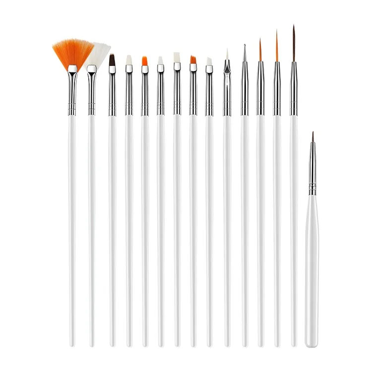 PinPai, 15 шт., кисти для ногтей, строительный гель для полировки, для рисования, для ногтей, для рисования, для печати, набор кистей для маникюра, сделай сам, точечные наборы инструментов - Цвет: white