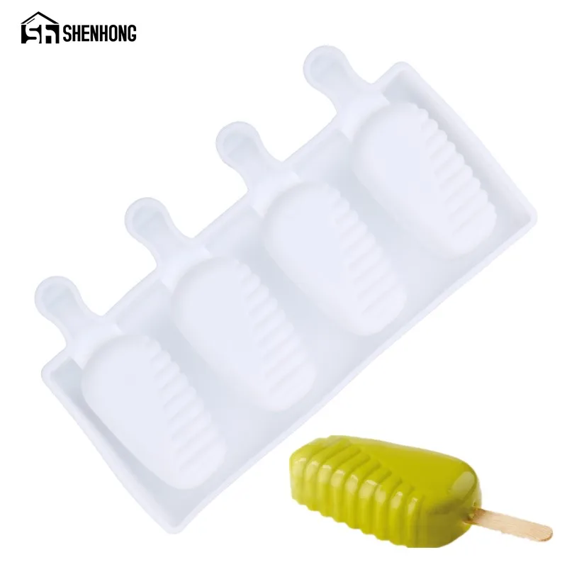 

SHENHONG 4 Cavity 3D Silicone Ice Cream Mold Popsicle Molds Maker Frozen Molds With Sticks