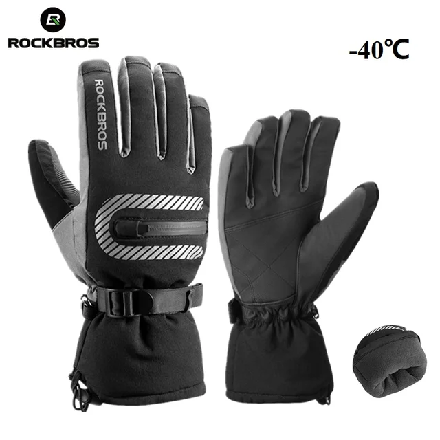 ROCKBROS -40 Degree Ski Glove Full Finger Windproof Waterproof 2 IN 1 Anti-Slip Touch Screen Reflective Outdoor Skiing Gloves
