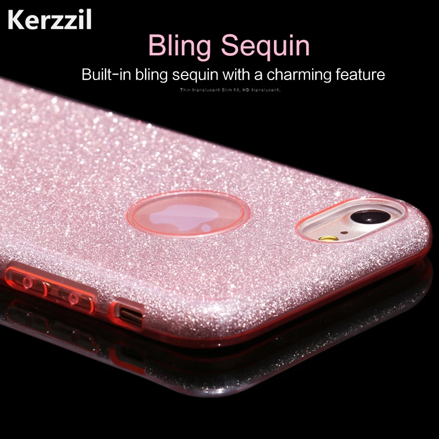 Kerzzil Luxury 3 in 1 Bling Glitter Card+PC Hard Case For iPhone 6 6S 5 Clear Colorful Candy Color Cover iPhoneX 7 Plus |