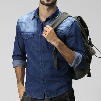 

Autumn Spring Casual Men Bleached Washed Full Sleeve Denim Blouse Shirt , Fall 3XL Male Man Cardigan Cotton Jeans Shirts Blouses