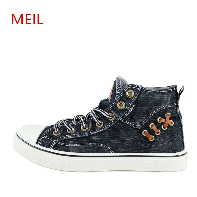 

Unisex New High Top Demin Jeans Canvas Shoes for Man Casual Shoes Breathable Lace-up Flat Mens Trainers Espadrilles Men Sneakers