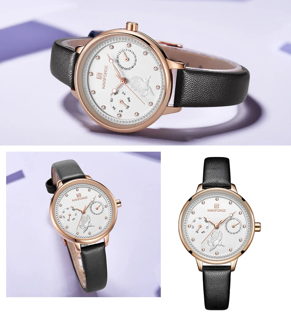 NAVIFORCE Топ бренд часы кожаные Наручные часы для женщин dames horlogs donna orologio damen uhr luxus