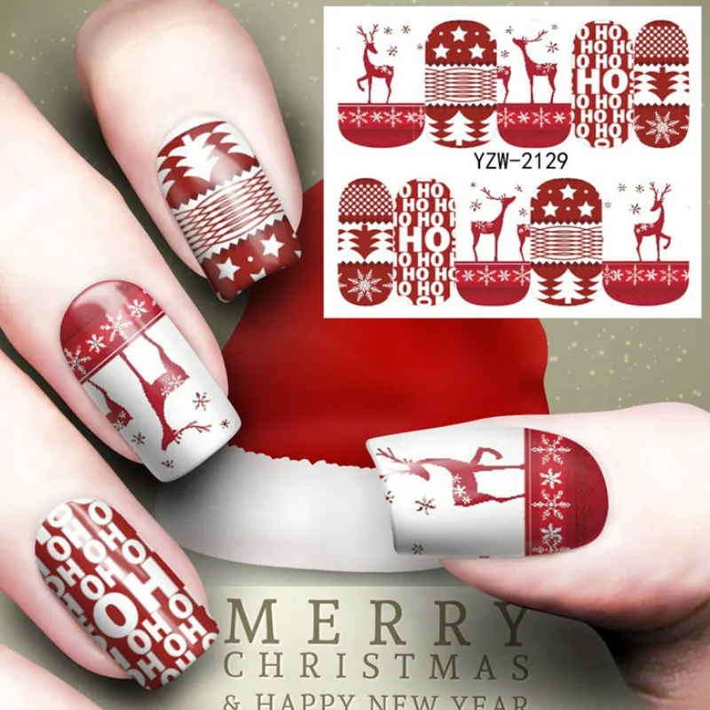 

1 pcs Merry Christmas Tree Nail Sticker Water Decals Nail Glitter Flower Cat Butterfly woman Nail Art Decoration m3b2