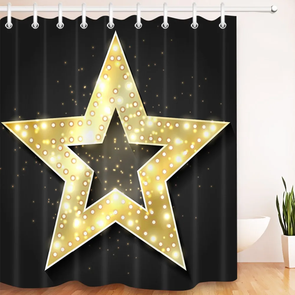 LB 180*180 Gold Star Black Shower Curtains Waterproof Polyester