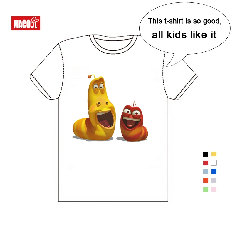 

Cartoon Larva Print Kids Funny T Shirt Korea Hilarious Insect Larva Baby T-shirt Boys and Girls Summer White T Shirt 3-12 Years