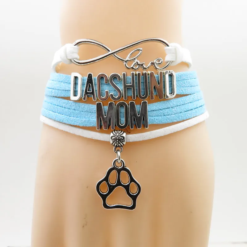 Браслет с надписью Dachshund dogs paw charm mom белые и синие кожаные браслеты для женщин
