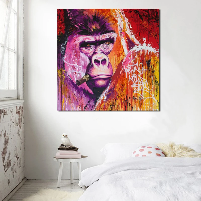

Cigar Monley Wallpaper Wall Art Canvas Poster And Print Canvas Painting Oil Decorative Picture Office Living Room Home Decor HD