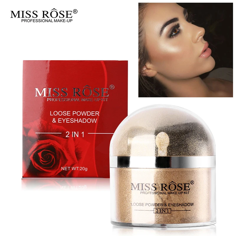 

Miss Rose Face Highlighting Glitter Loose Powder Glow Shimmer Gold Silver Illuminator Palette with Brush Brightening Makeup