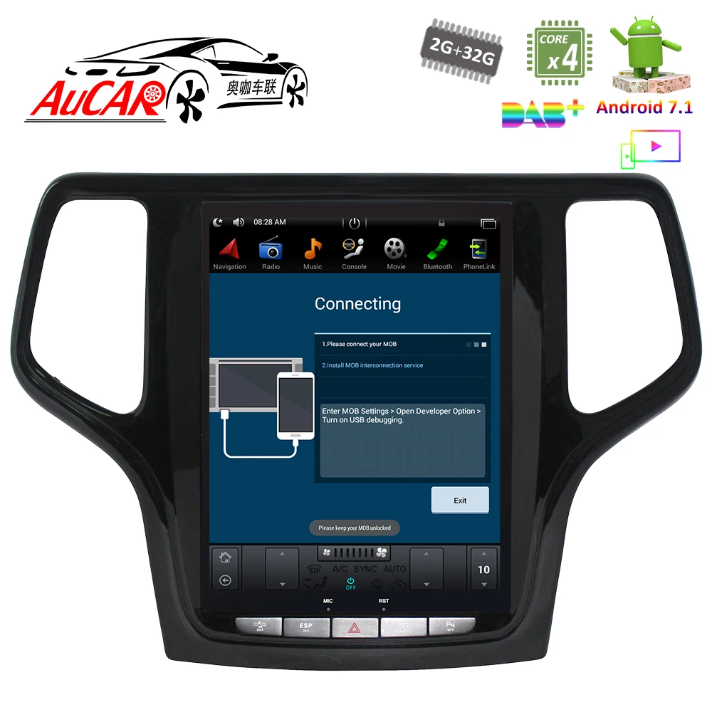 Best 2 DIN car radio Android 8.1 10.4" Tesla Style for Jeep Grand Cherokee 2014 2015 2016 2017 2018 1 DIN cassette player stereo HDMI 5