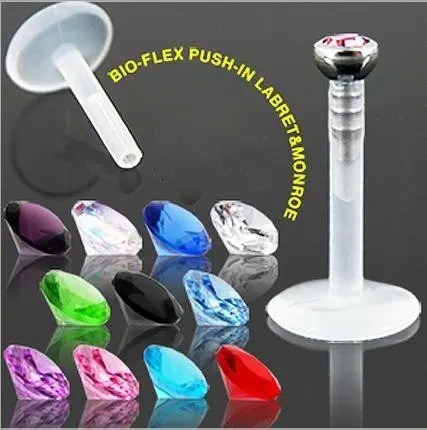 Biopast Push Fit губная серьга гибкий безопасный драгоценный камень хирургическая сталь Bioflex кольцо для губ смешивания цвета 1,2*8 мм разноцветный пирсинг для тела 16 г