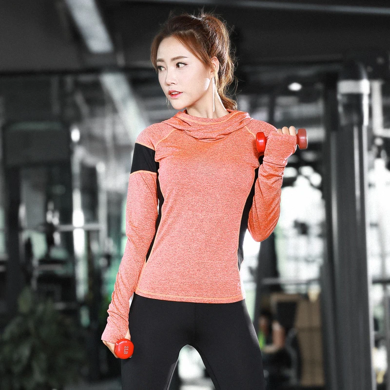 Футболки для йоги и тренировок, компрессионные колготки, Спортивная футболка для фитнеса, женские быстросохнущие топы для бега, футболки с длинными рукавами, облегающие футболки - Цвет: orange