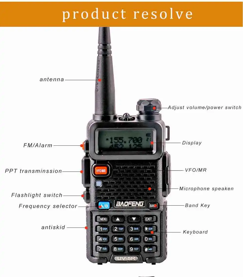 2Pcs BaoFeng UV-5R Walkie Talkie VHFUHF136-174Mhz&400-520Mhz Dual Band Two way radio Baofeng uv 5r Portable Walkie talkie uv5r (12)