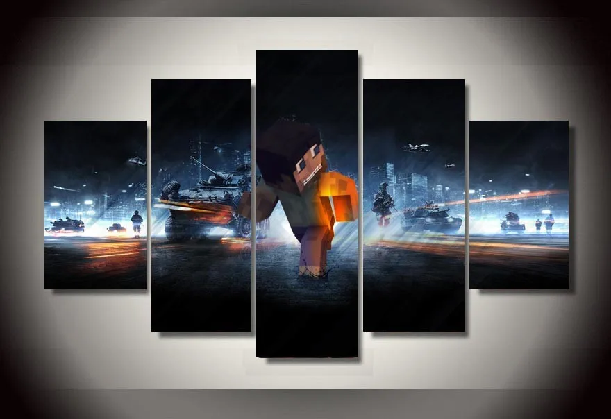 Oil Painting Wall Art Photos Minecraft In Battlefield Painting By Numbers On Canvas Decoration Print Picture Unframed 5 Pieces Oil Painting Wall Artoil Painting Wall Aliexpress