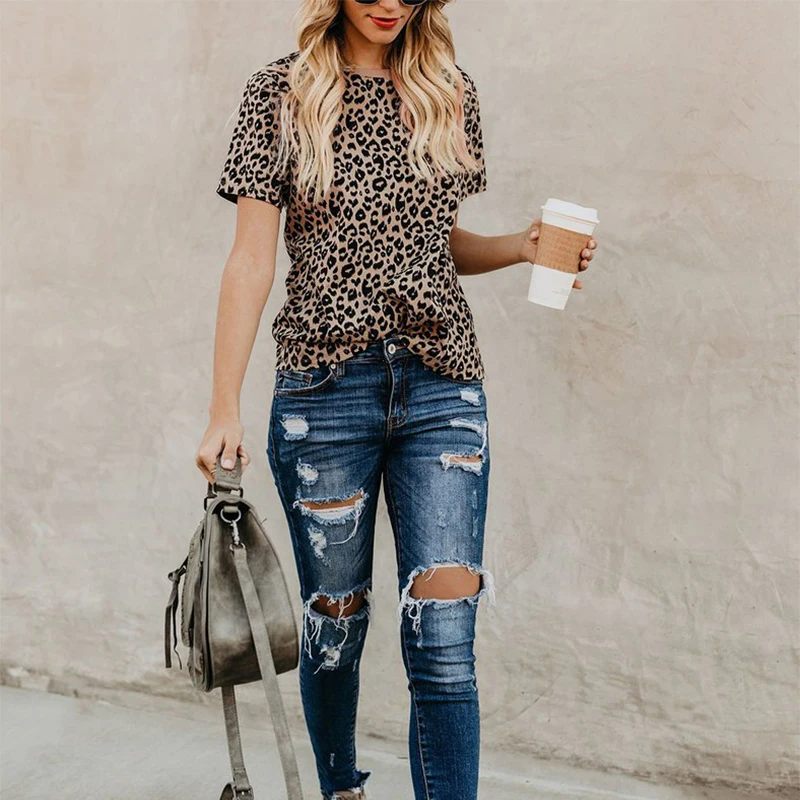 

O-neck Short-sleeved Leopard Women's T-shirt Fashion Casual Sexy Elegant Tshirts Summer 2019 Women's Clothing Plus Size T Shirt