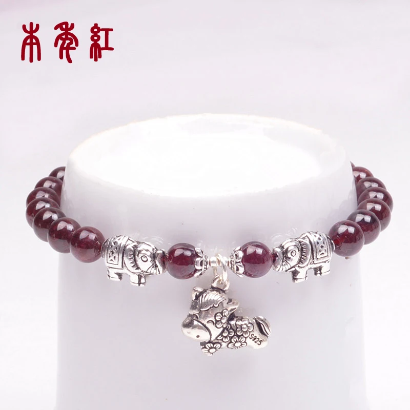 Natural red garnet Thai silver bracelets 12 zodiac animal year sent exclusively designed gift certificates shipping |