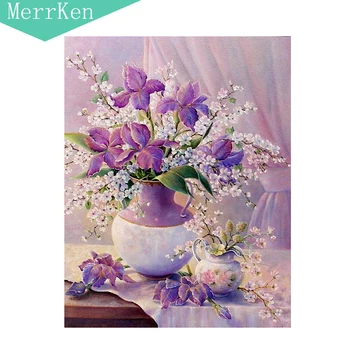 

Merrken 5d Diy diamond painting cross stitch Purple vase diamond embroidery diamond mosaic home decor 30*40cm