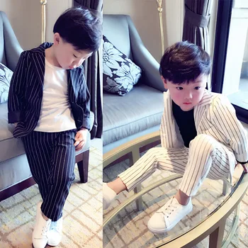 

2-8 age new 2018 spring striped gentleman boys clothing set for wedding birthday blazer+pant boys clothes sets 2pcs